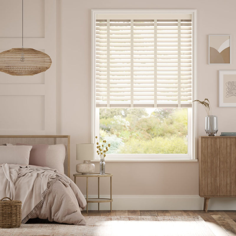 Colorized Soft Cream & Cream Faux Wood Blind - 50mm Slat 3145