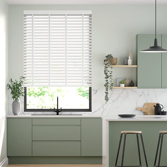 Colorized Atlanta Bright White & Igloo Faux Wood Blind - 50mm Slat 3220