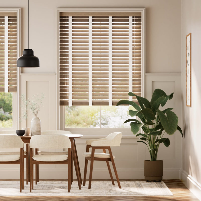Colorized Chestnut & Chalk Faux Wood Blind - 50mm Slat 3277