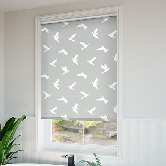 ColorizedZoom Splash Blackout Paper Doves Silver Roller Blind 3744