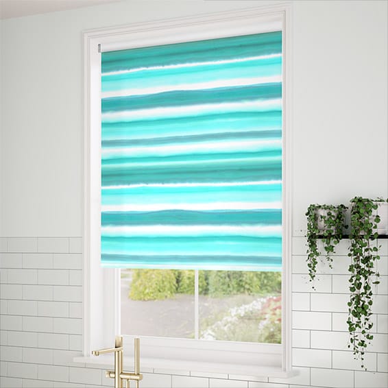 ColorizedZoom Watercolour Stripe Teal Roller Blind 3812