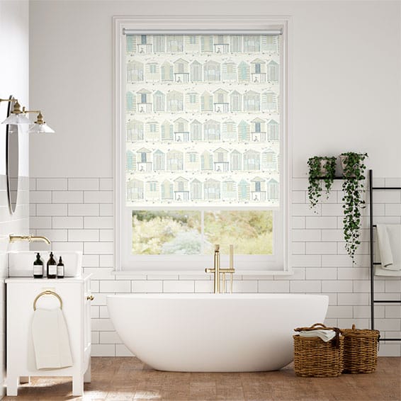 Colorized Splash Blackout Beach Huts Mineral Roller Blind 3883