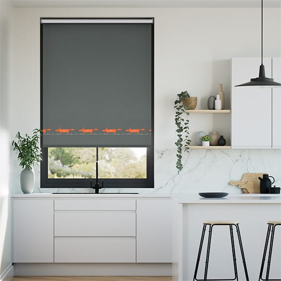 Colorized Mr Fox Border Charcoal Roller Blind 4003