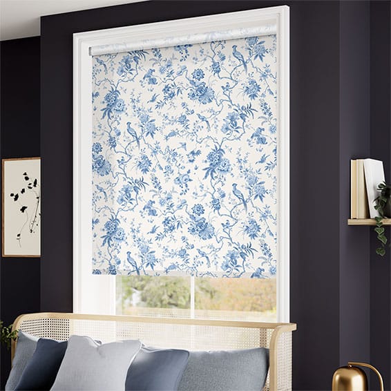 ColorizedZoom Bird Toile French Blue Roller Blind 4073