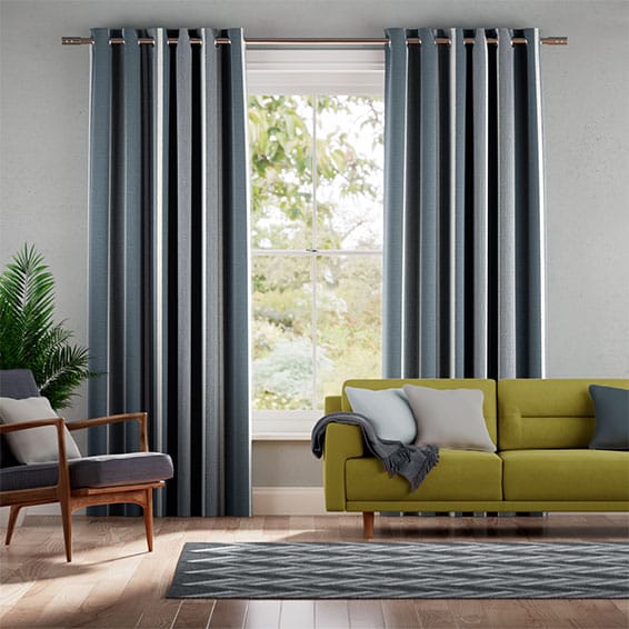 Colorized Brazen Stripe Linen Vintage Bold Blue Curtains 5463