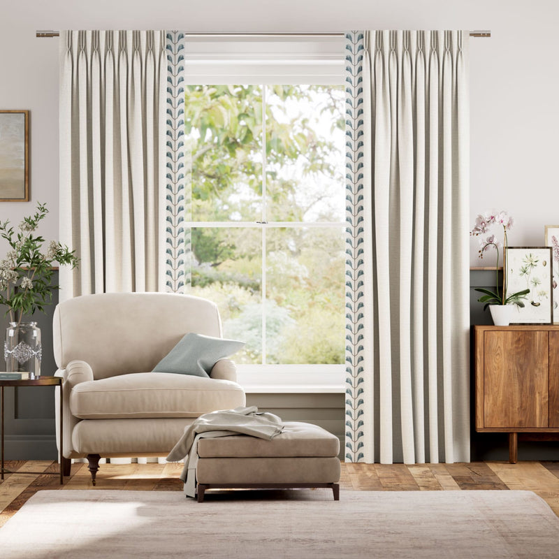 Colorized Bijou Linen Oatmeal & Chatsworth Cornflower Curtains 5757