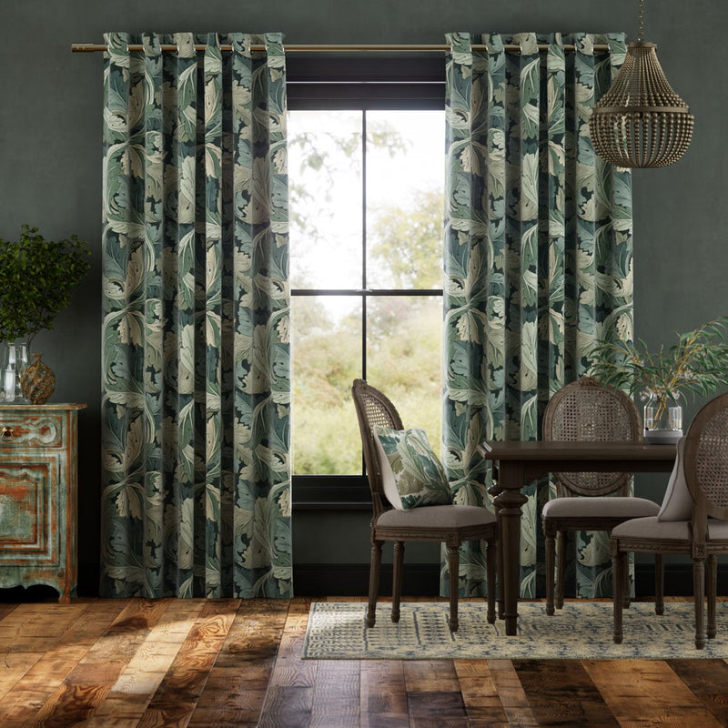Colorized William Morris Acanthus Velvet Forest Curtains 5802