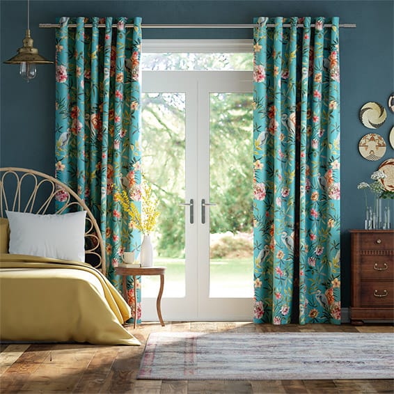Colorized Bella Heron Turquoise Curtains 5901