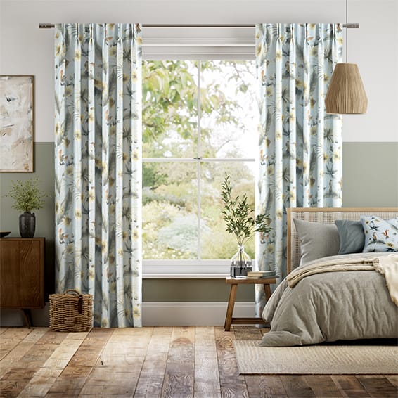 Colorized Hummingbird Faux Silk Mist Curtains 6039