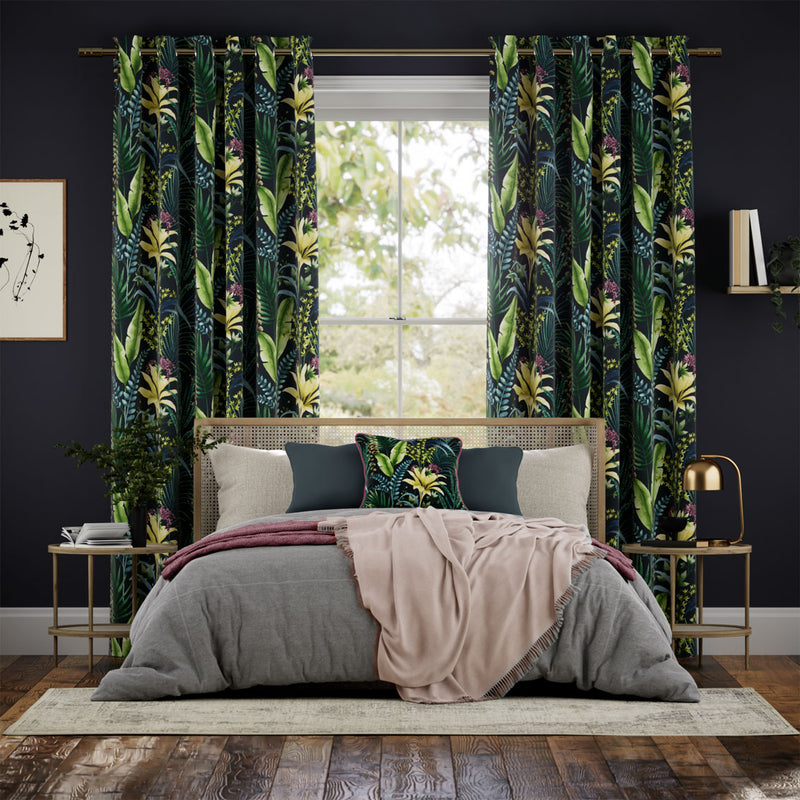 Colorized Inky Botanical Midnight Curtains 9024