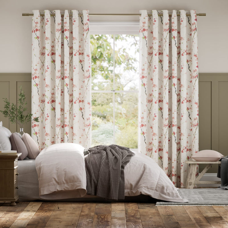 Colorized Fuji Blossom Faux Silk Sunset Pink Curtains 6103