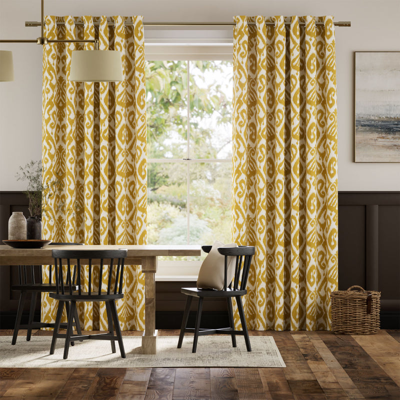 Colorized Ikat Damask Deep Ochre Curtains 6138