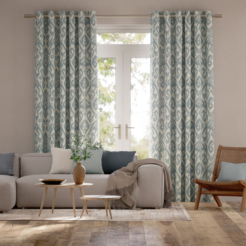 Colorized Ikat Damask Chalk Blue Curtains 6137