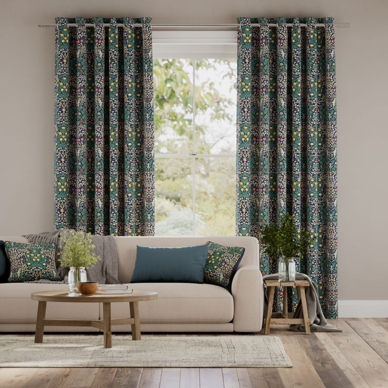 Colorized William Morris Blackthorn Indigo Curtains 6278