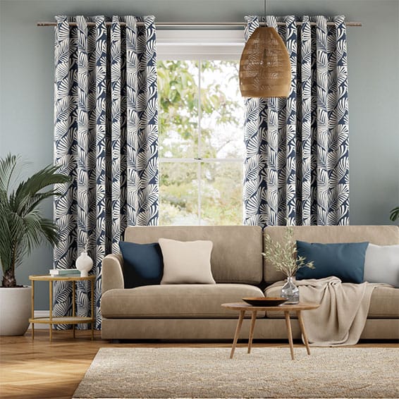 Colorized Silhouette Leaves Denim  Curtains 6286