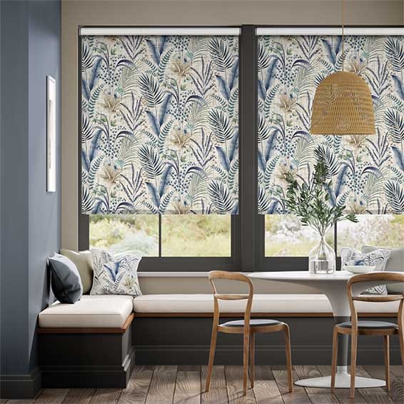 Colorized Inky Botanical Blue Stone Roller Blind 9150