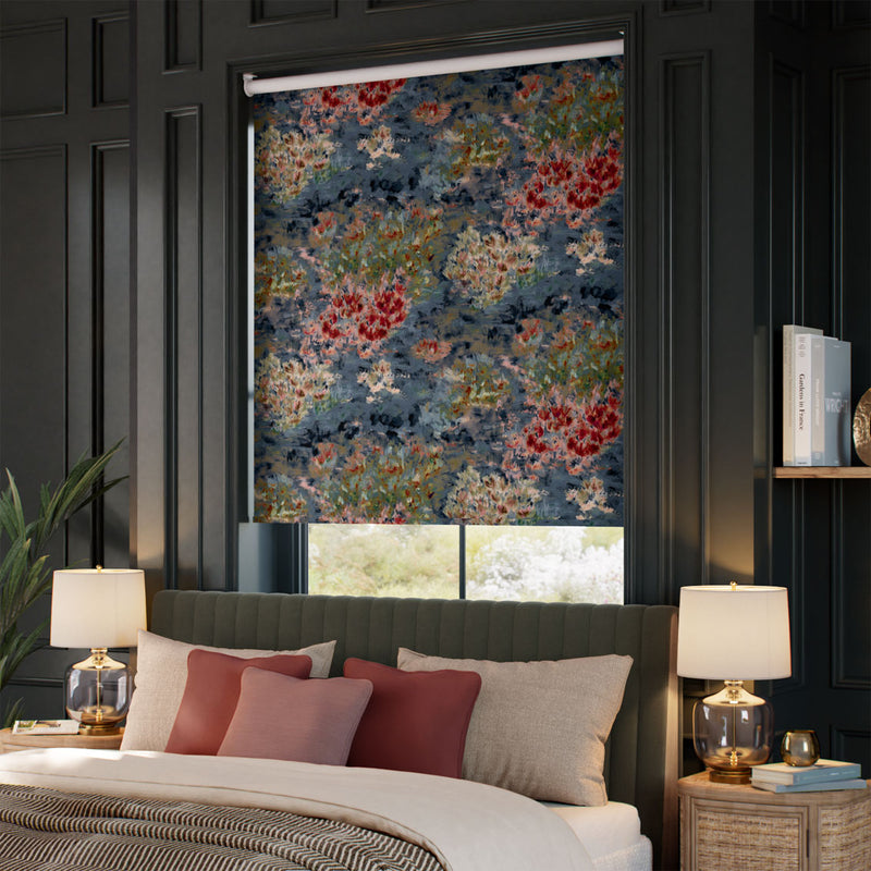 ColorizedZoom Fiore Velvet Slate Blue Roller Blind 9194