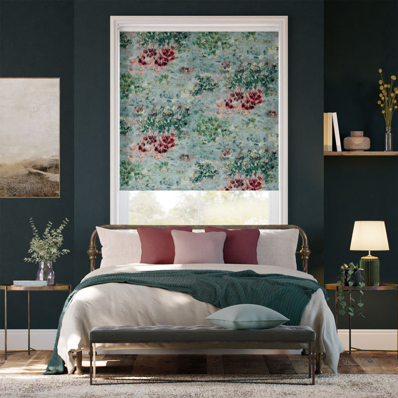 Colorized Fiore Velvet Duckegg Rose Roller Blind 9193