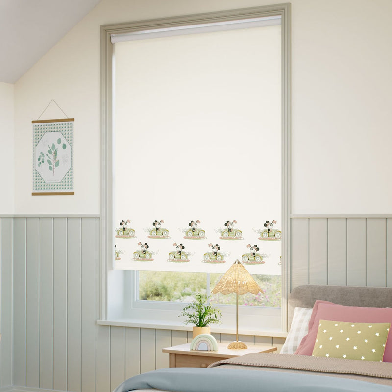 ColorizedZoom Minnie On The Move Border Blackout Blush Ivory Roller Blind 9297