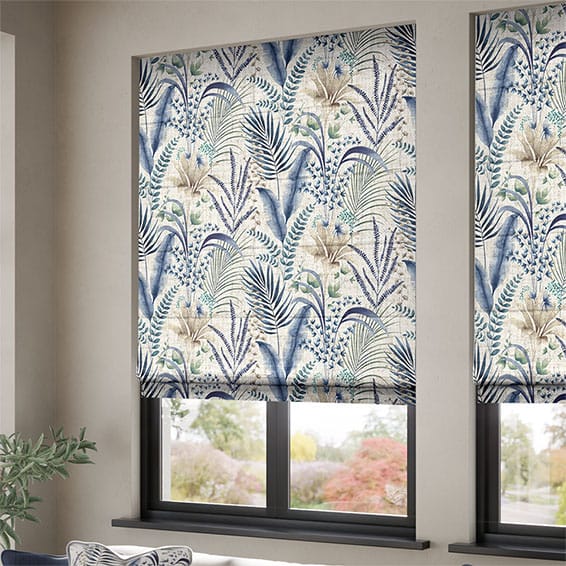ColorizedZoom Inky Botanical Blue Stone Roman Blind 9334