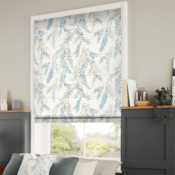 ColorizedZoom Electric Dappled Ferns Blue Stone Roman Blind 9335