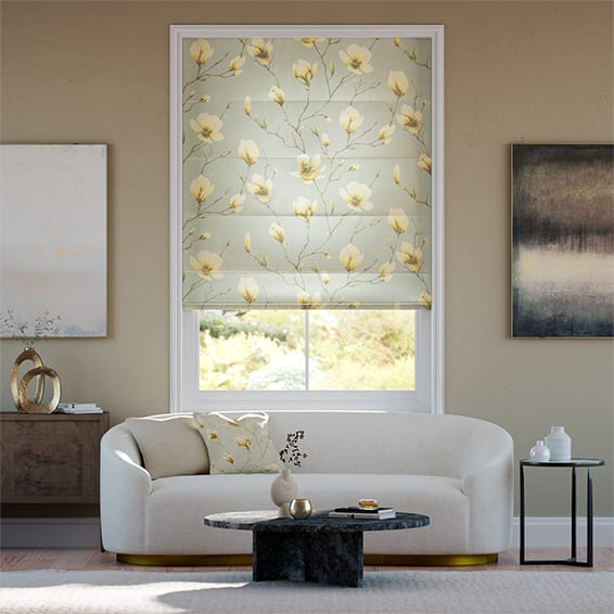 Colorized Electric Magnolia Trail Faux Silk Gold Roman Blind 9336
