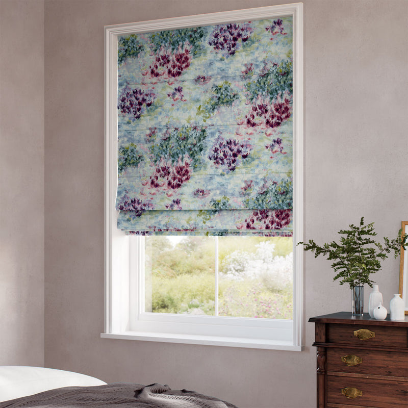 ColorizedZoom Fiore Soft Blue Magenta Roman Blind 9387