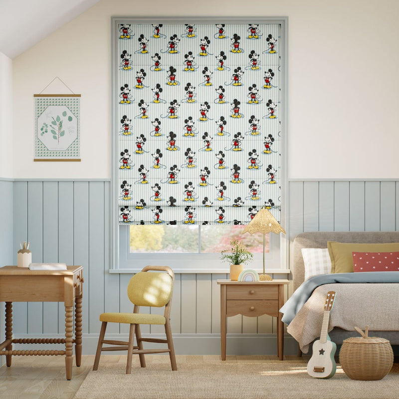 Colorized Mickey Stripe Chalk Blue Roman Blind 9408