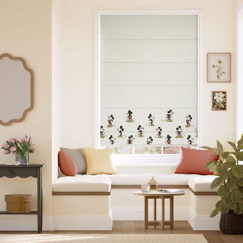 Colorized Mickey Stripe Border Dove Grey Roman Blind 9410
