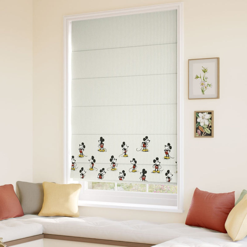 ColorizedZoom Mickey Stripe Border Dove Grey Roman Blind 9410